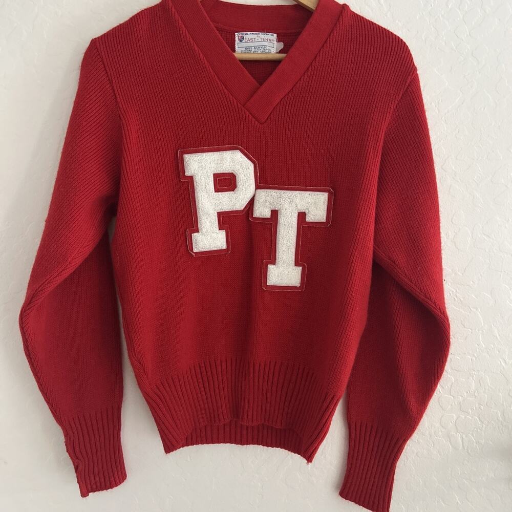Vintage East-Tenn‎ Award Sweater Womens M 35 RED V Neck Varsity Letterman PT
